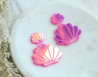 Pink to Purple Sea Shell Engraved Acrylic Iridescent Earring Pieces 3 Pairs Unfinished Acrylic Earring Blanks Pink Sea Shell Beach Pieces