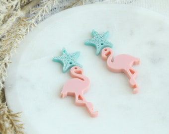 Flamingo Beach Theme Acrylic Earring Blanks Earring Making Pieces Acrylic Charms Flamingo and Starfish Pieces 3 Pairs DIY Sparkle Charms