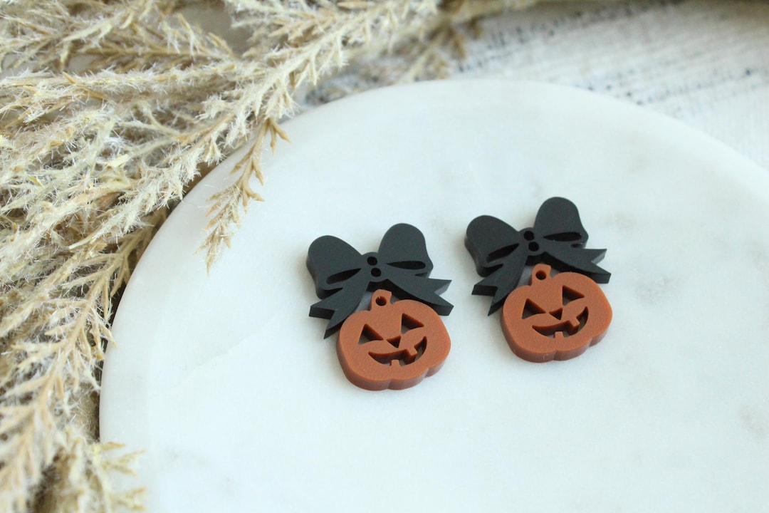 Mini Halloween Charm Cute Jack O Lantern With Bow Spooky Acrylic ...