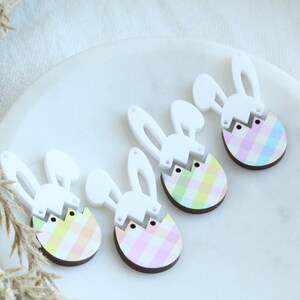 Pastel Plaid Bunny Easter Egg Cracked Up Cute Acrylic Earring Pieces Acrylic Blanks Unfinished Easter Spring Bunny Pieces 3 Pairs