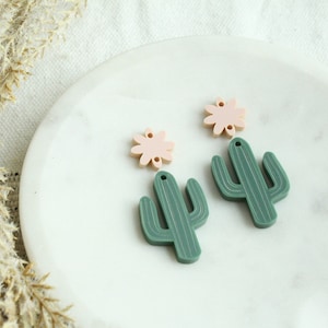 Large Sized Boho Desert Cactus and Flower Earring Making Stack Acrylic Earring Blanks Earring Making Supplies 3 Pairs Desert Cactus Charms