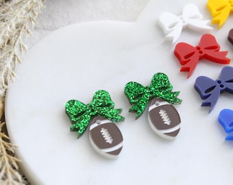 Football Earrings with Bows Acrylic Earring Blanks Cute Coquette Football and Bow Earring Pieces Pick Your Team Colors 3 Pairs