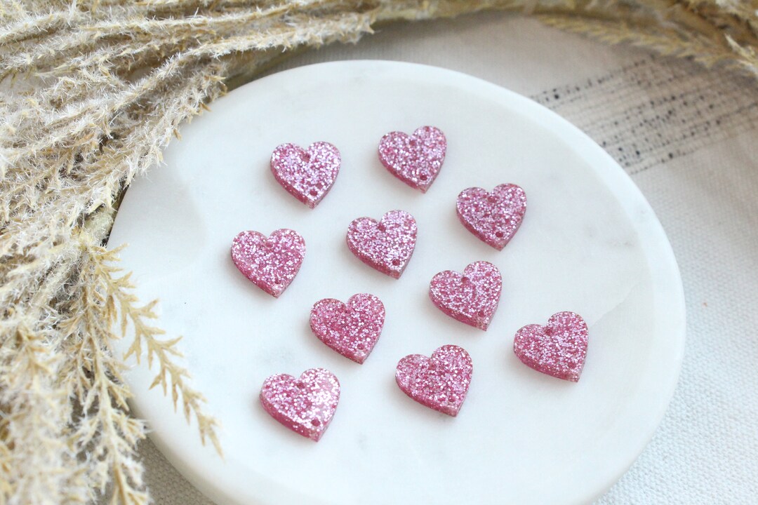 Pink Glitter Acrylic Heart Earrings Connectors Set of 10 PINK Acrylic
