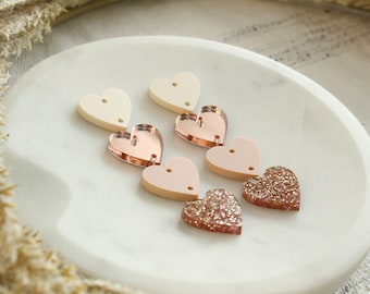 Valentine’s Blush Heart Stack Acrylic Earring Blanks Earring Making Connectors Valentine’s Heart Earring Making Supplies 3 Pairs