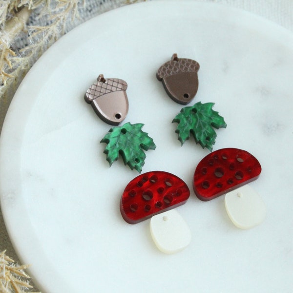 Mushroom Woodland Inspired Acrylic Earring Charms Whimsical Mushroom Earring Making Laser Cut Pieces Red Mushrooms 3 Pairs DIY Unfinished