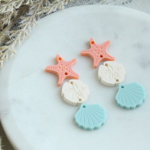 Beach Seashell Acrylic Earring Charms Summer Beach Theme Seashell Sand Dollar and Starfish Acrylic Charm Earring Blanks image 2