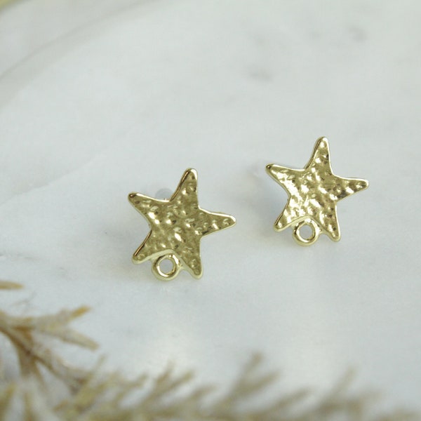 Hammered Gold Star Earring Post Connector Pieces Gold Star Metal Alloy Anti-Tarnish Star Earring Post Connectors Earring Making Supplies