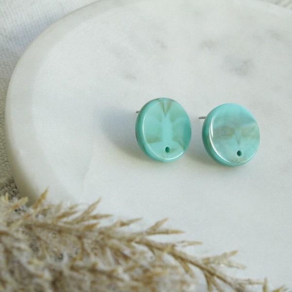 Faux Turquoise Acrylic Round Post Connector Pieces Stud Turquoise Round Circle Acrylic Posts with Hole for Earring Making Supplies