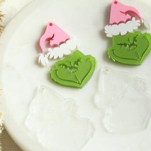 Mean Green Guy Christmas PINK Hat Earring Making Set 1 PAIR DIY Earring Making Blanks Acrylic Earring Making Pieces Green Mean Christmas Guy