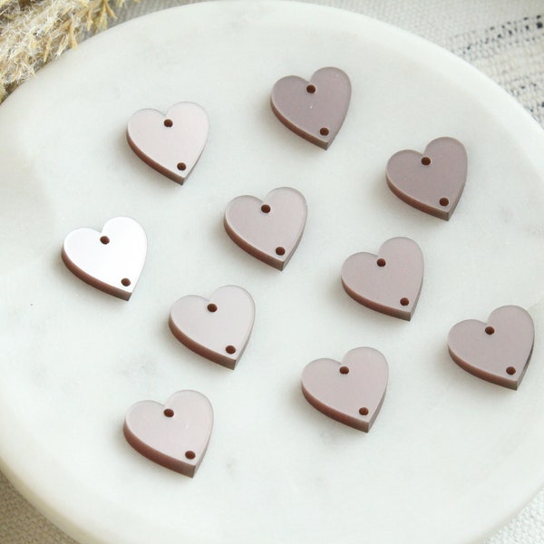 Pale MAUVE Metallic Heart Acrylic Heart Earring Connectors Set of 10 Pale Mauve Acrylic Blanks Heart Earring Findings Two Hole Acrylic Heart