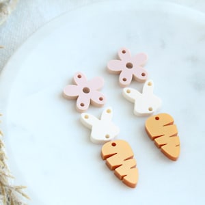 Easter Bunny Carrot Flower Trio Acrylic Earring Stack Acrylic Charms Blanks Easter Bunny Spring Cute Earring Pieces 3 Pairs DIY Pink Flower