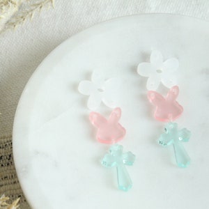 Frosted Glass Acrylic Easter Bunny Cross Flower Trio Acrylic Earring Stack Acrylic Charms Blanks Easter Bunny Spring Cute Earring Pieces