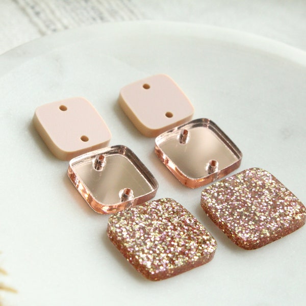 Rose Gold Glitter Pink Acrylic Rounded Square Trio Earring Set Acrylic Earring Making Supplies Spring Nude Blush Acrylic Findings 3 Pairs