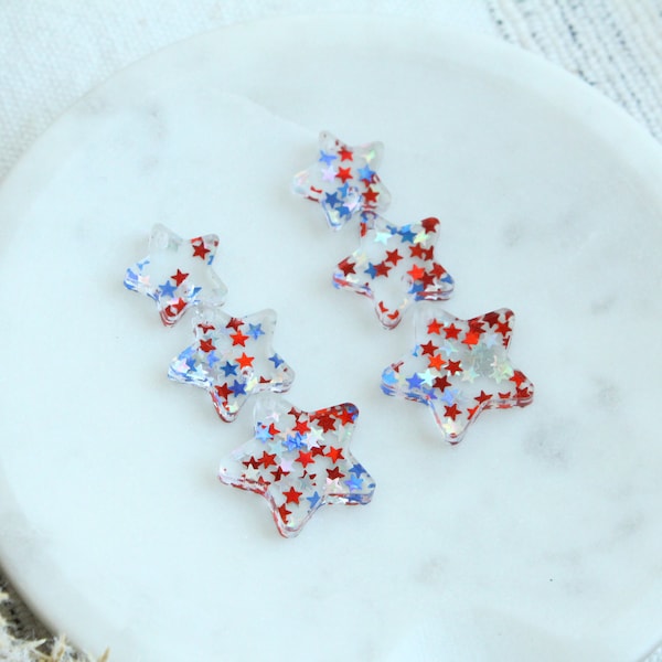 Patriotic Glitter Red White Blue Star Earring Pieces Star Earring Findings 3 Pairs Earring Blanks July 4th Rainbow Star Glitter Acrylic