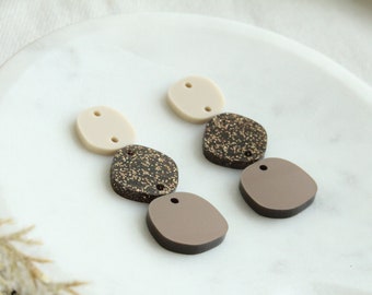 Mocha Brown Gemstone Shape Organic Shapes Acrylic Earring Pieces Glitter Metallic and Matte Neutral Earring Acrylic Connectors Mocha 3 Pairs