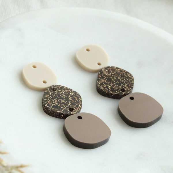 Mocha Brown Gemstone Shape Organic Shapes Acrylic Earring Pieces Glitter Metallic and Matte Neutral Earring Acrylic Connectors Mocha 3 Pairs