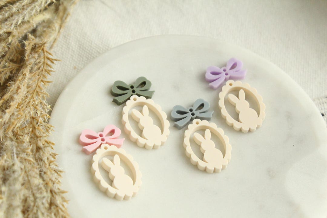 Boho Easter Scalloped Oval Bunny With Bow Earring Blanks DIY Earring ...