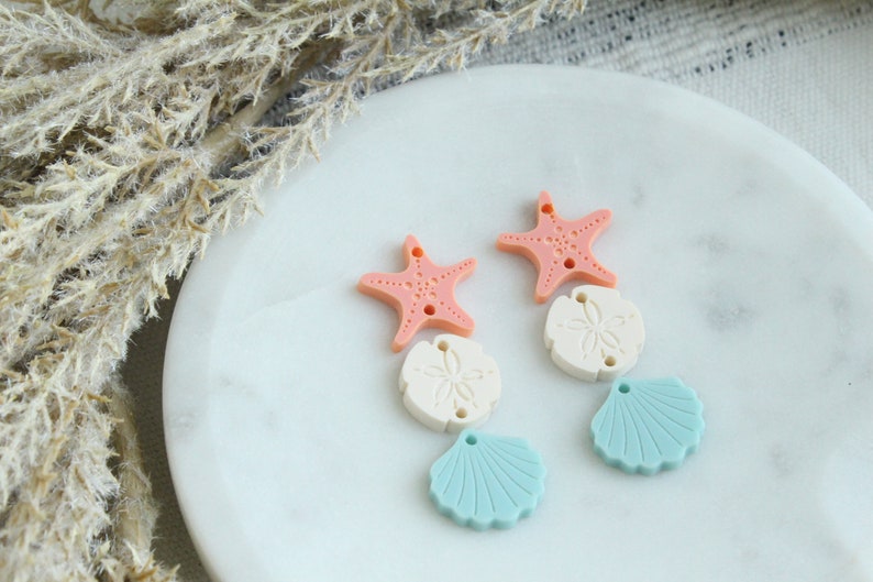 Beach Seashell Acrylic Earring Charms Summer Beach Theme Seashell Sand Dollar and Starfish Acrylic Charm Earring Blanks image 7