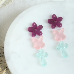 Frosted Glass Acrylic Easter Bunny Cross Flower Trio Acrylic Earring Stack Acrylic Charms Blanks Easter Bunny Spring Cute Earring Pieces