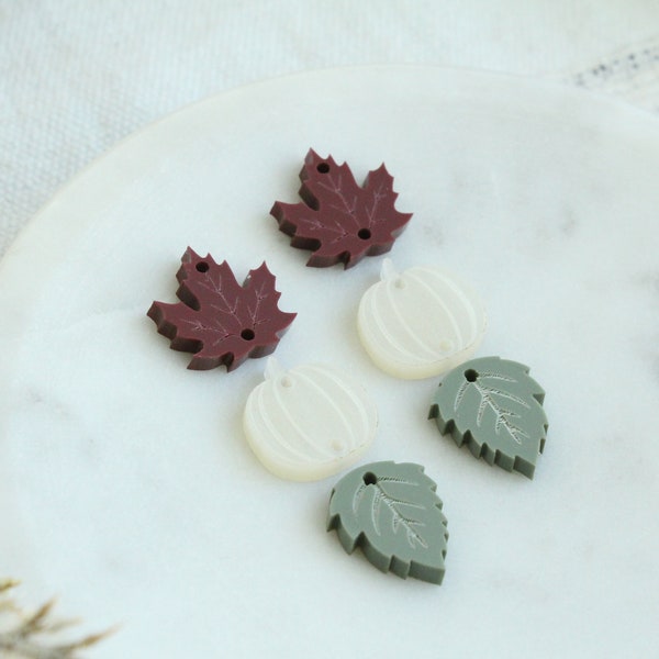 Fall Acrylic Charms Earring Blanks Maple Leaf Pumpkin and Leaf Acrylic Laser Cut Pieces to Make Earrings Pumpkin Fall Themed 3 Pairs Kit