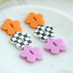 Black and White Checkered Rounded Daisy Retro Flower Stack Trio Acrylic Earring Findings Flower Orange and Pink Acrylic Pieces 3 Pairs