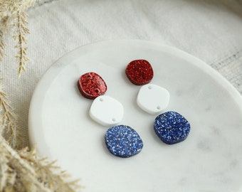 Patriotic Red White Blue Acrylic Matte and Glitter Gemstone Shape Organic Shapes Acrylic Earring Pieces Earring Acrylic Connector 3 Pairs