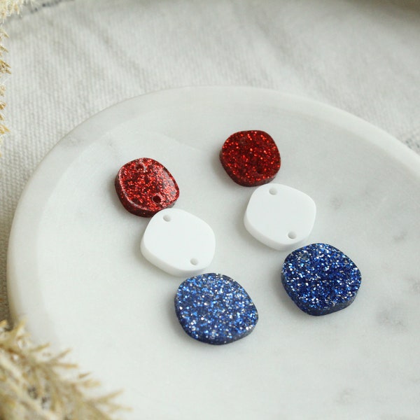 Patriotic Red White Blue Acrylic Matte and Glitter Gemstone Shape Organic Shapes Acrylic Earring Pieces Earring Acrylic Connector 3 Pairs