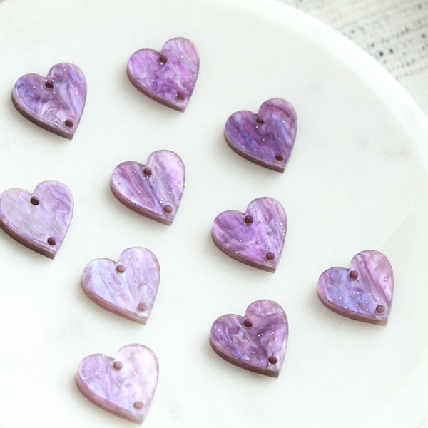 Purple Swirl Acrylic Heart Earring Connectors Set of 10 Purple Swirl Glitter Acrylic Heart Earrings Heart Findings Two Hole Acrylic Hearts