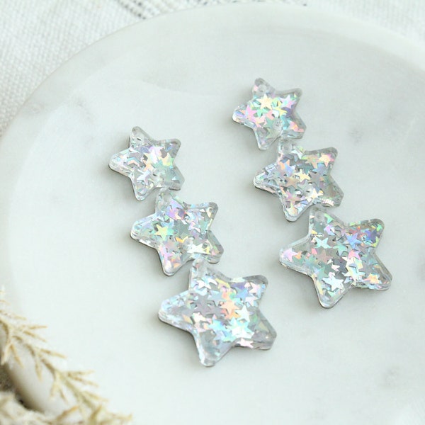 Iridescent Kawaii Glitter Star Earring Pieces Star Earring Findings 3 Pairs Earring Blanks July 4th Rainbow Star Glitter Acrylic Pieces