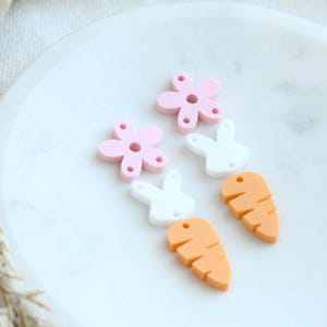 Easter Bunny Carrot Flower Trio Acrylic Earring Stack Acrylic Charms Blanks Easter Bunny Spring Cute Earring Pieces 3 Pairs DIY Pink Flower