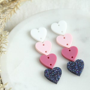 Valentine’s Blue and Pink Heart Stack Acrylic Earring Blanks Earring Making Connectors Valentine’s Heart Earring Making Supplies 3 Pairs