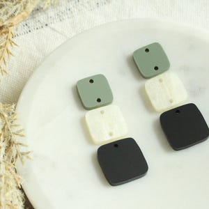 Green, Black and Ivory Pearl Acrylic Rounded Square Trio Earring Set Acrylic Earring Making Supplies Tortoise Shell Acrylic Findings 3 Pairs