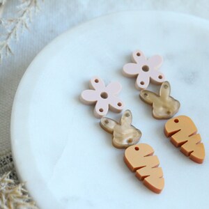 Easter Bunny Carrot Flower Trio Acrylic Earring Stack Acrylic Charms Blanks Easter Bunny Spring Cute Earring Pieces 3 Pairs DIY Pink Flower