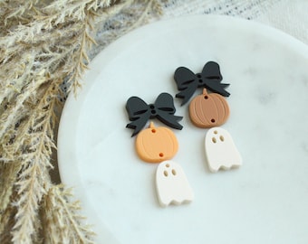 Halloween Cute Ghostie Charms Spooky Acrylic Earring Pieces Bow Pumpkin and Ghost Earring Acrylic Pieces DIY Earring Making Kit 3 Pairs