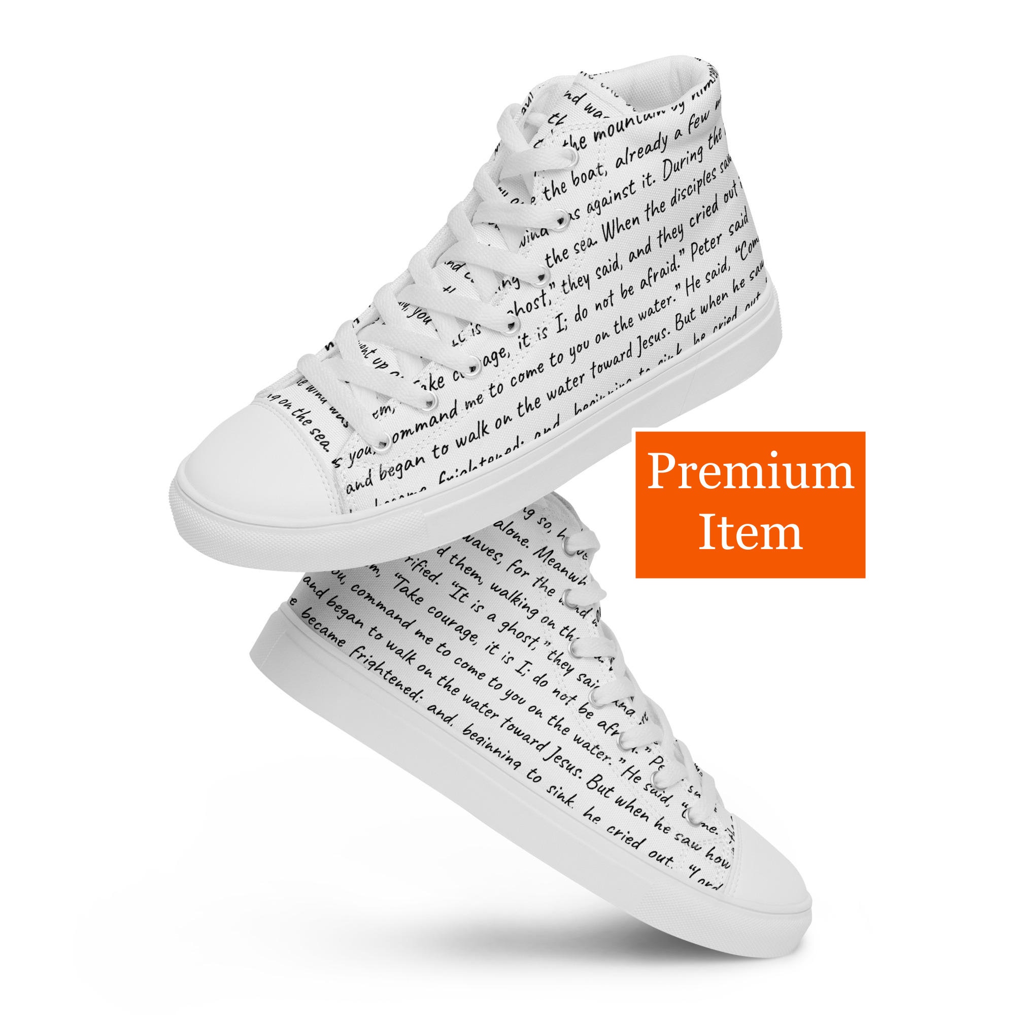 Jesus Walks on Water Scripture Shoes - Women’s Christian Catholic Bible Verse High Tops - Premium Religious Statement Shoes