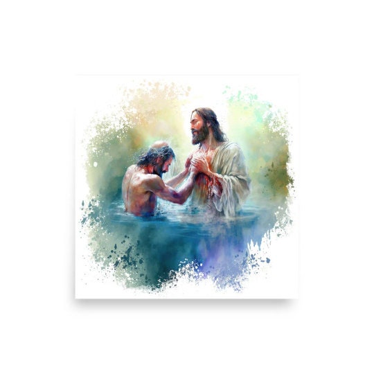 The Baptism of Jesus Boho Watercolor Painting Christ & Water Series ...