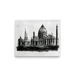 St. Peter&#39;s Basilica - Architectural Drawing - Digital Print - Catholic Wall Art - Printable Poster