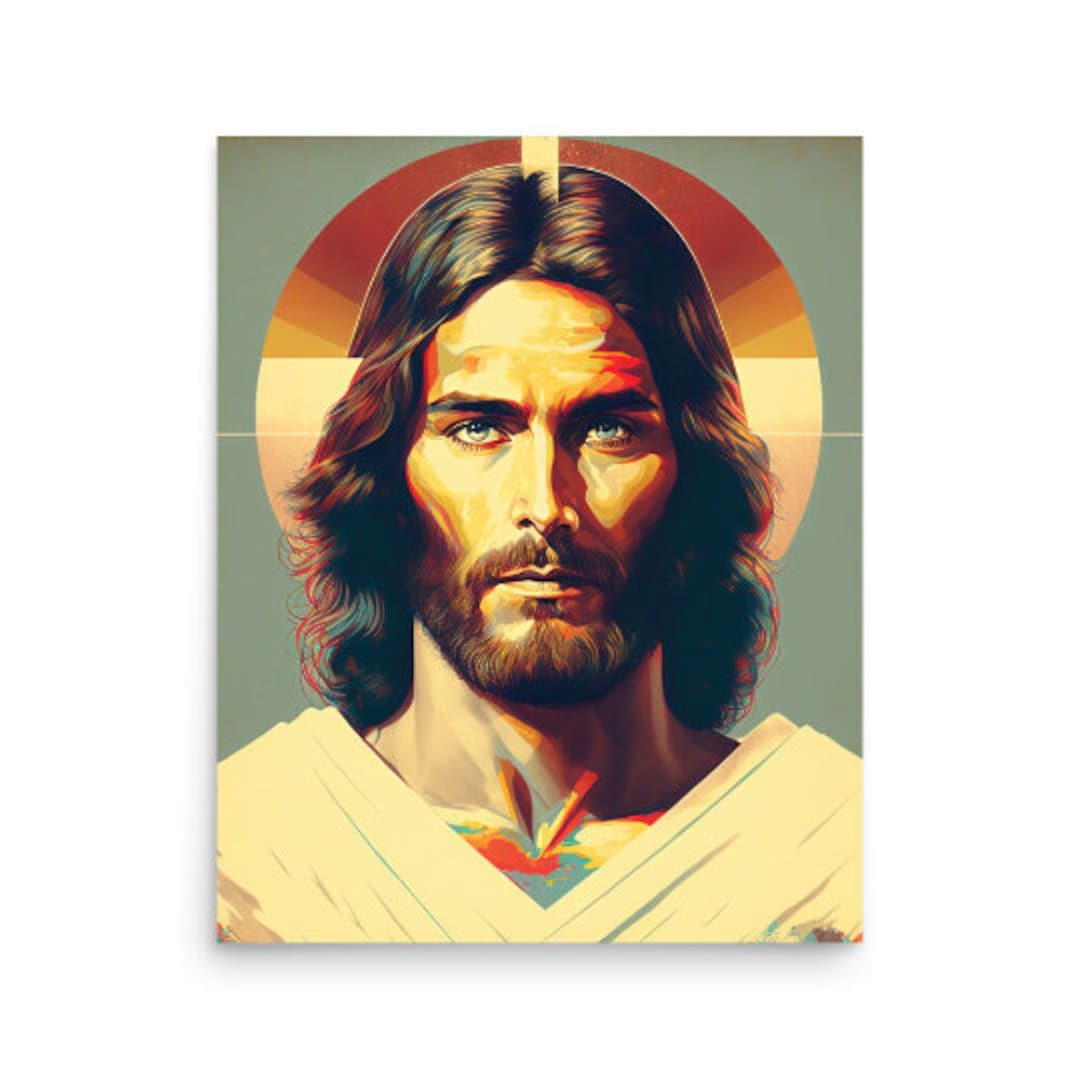 Jesus Christ Retro Mid Century Modern Christian Catholic Wall Art Digital Print Printable Poster