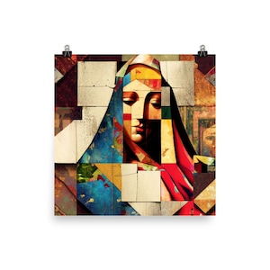 The Virgin Mary - Patchwork Collage - Traditional Catholic Wall Art - Square Digital Print - Printable Poster