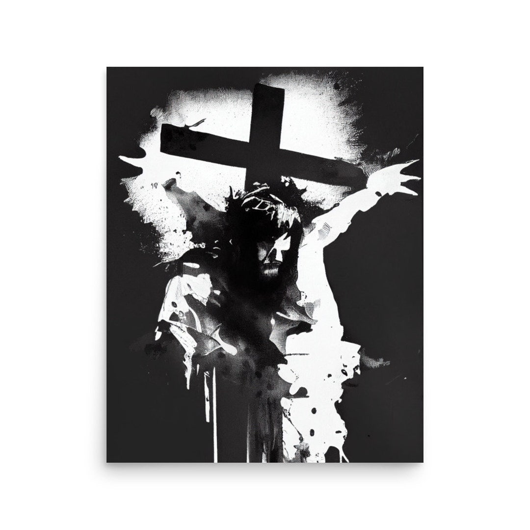 The Crucifixion of Jesus Christ Ink Art Christian Catholic Wall Art Digital Print Printable