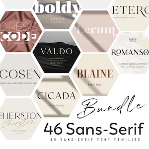 Paquete de fuentes Canva: 46 fuentes retro y bohemias para Cricut, Procreate, branding e invitaciones de boda.