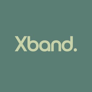 May include: The word "Xband." is displayed in a light green font against a muted teal background. The text is centered and the period is clearly visible.