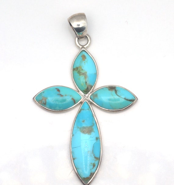 Turquoise Floral Pendant, 925 Silver