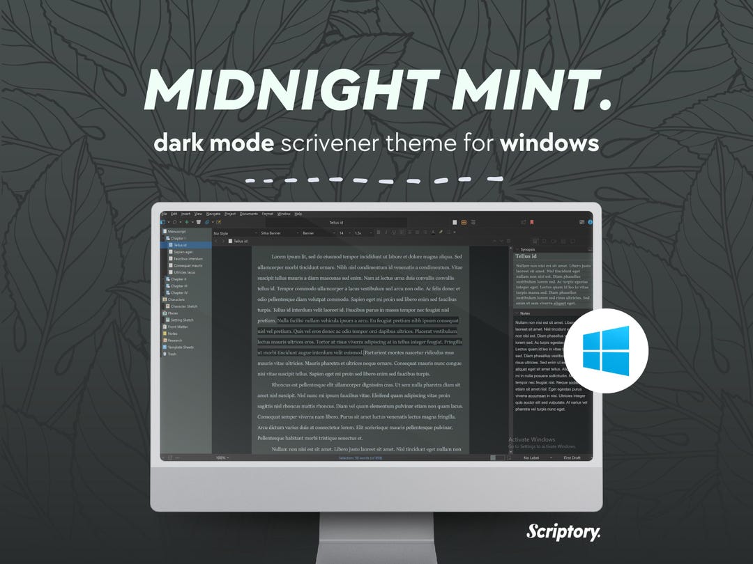 Mint Writing Midnight Mint Scrivener Theme for Windows (dark Mode) | Cool-toned ...