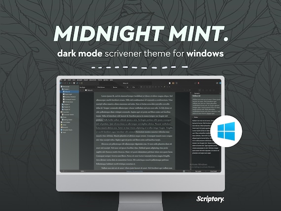 Midnight Mint Scrivener Theme for Windows (Dark Mode) | Cool-Toned Writing Setup for Night Owls