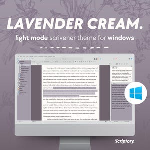 Tema de Scrivener en color crema lavanda para Windows (modo claro) / Tema de escritura en morado suave / Diseño tranquilo y estético para autores