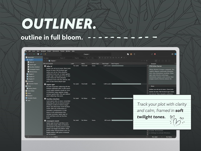 Midnight Mint Scrivener-tema för Windows (mörkt läge) | Skrivinställningar med kall ton för nattugglor bild 3
