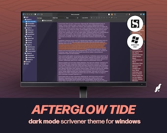 Motyw Afterglow Tide Scrivener dla systemu Windows (tryb ciemny) | Ciepły zachodzący zachód słońca – przestrzeń robocza do pisania