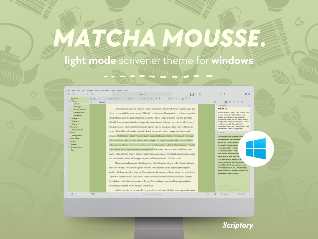 Matcha Write Matcha Mousse Scrivener Theme for Windows (light Mode) | Green Writing ...