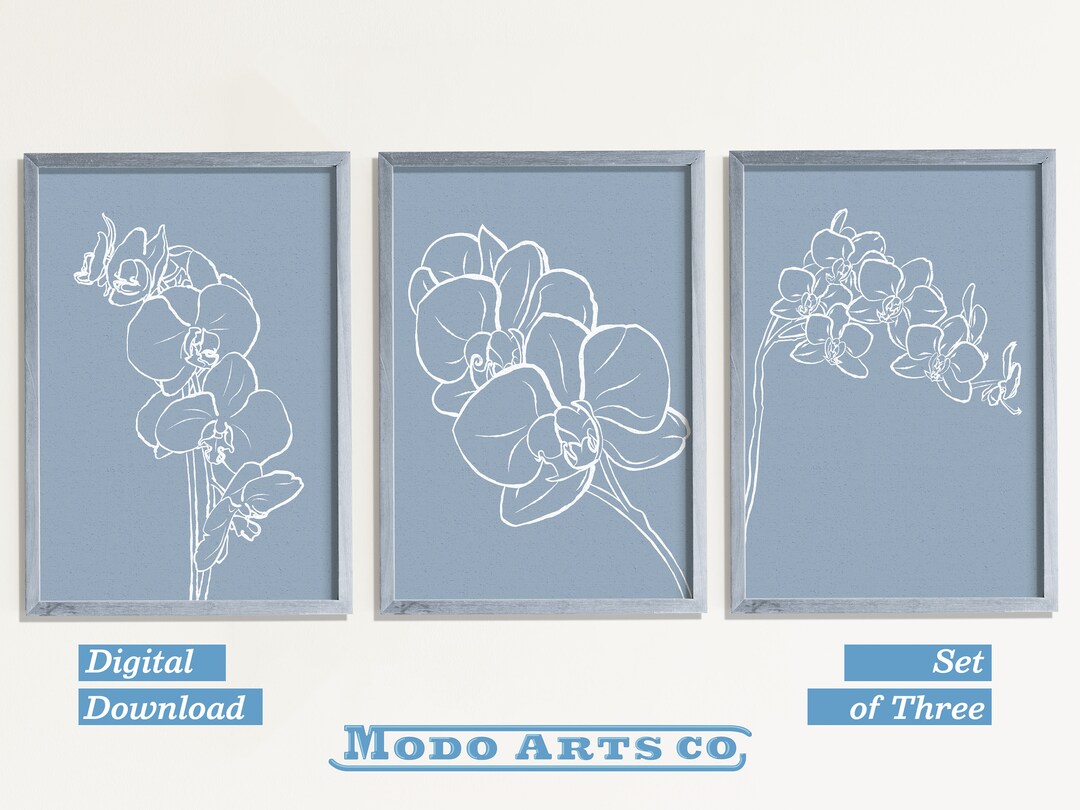 Orchids Wall Art, Minimalist Art Set of Three, Orchids Art Print